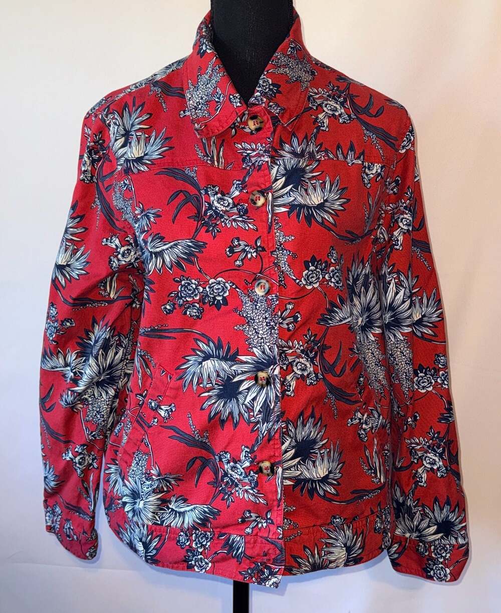 Appleseed's Red Floral Button-Front Jacket Size 16
